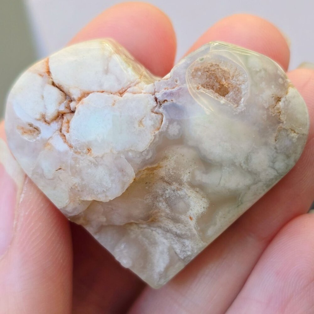 Cherry Blossom Agate Heart Crystal ✦ 41g Polished Healing Stone ✦ One-of-a-Kind
